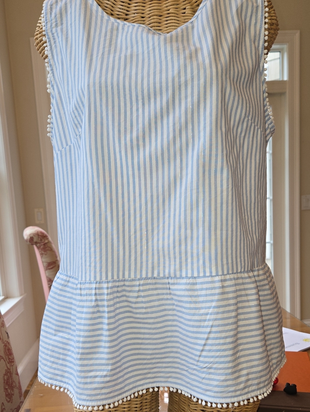 Southern Tide Blue and White Striped Sleeveless Peplum Tank Top
